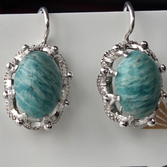 Sterling Silver 925 Amazonite Teal Stone Drop Earrings Vintage Boho Large - Picture 3 of 9